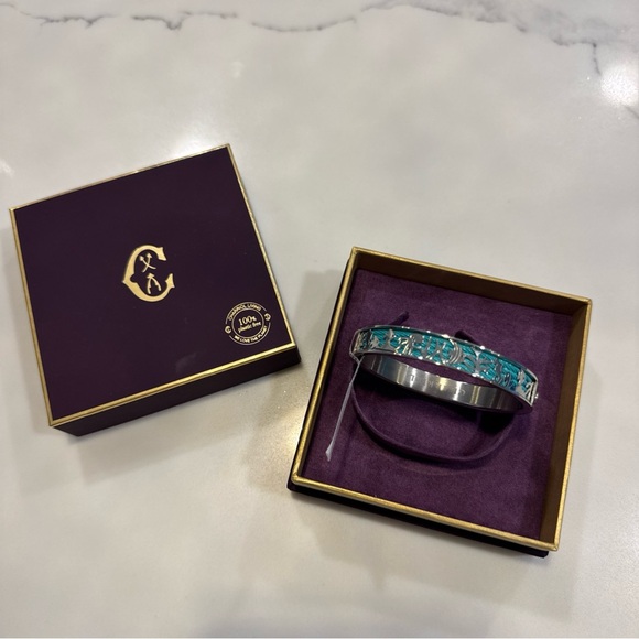 Charriol Forever Steel Ocean BlueSilver Bangle with Turquoise Accents Size M